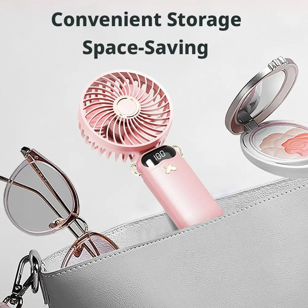 Portable Mini Fan With 6 Speeds LED USB Rechargeable Charging Small Foldable Battery Fans Handheld Desk Bedroom Indoor Outdoor