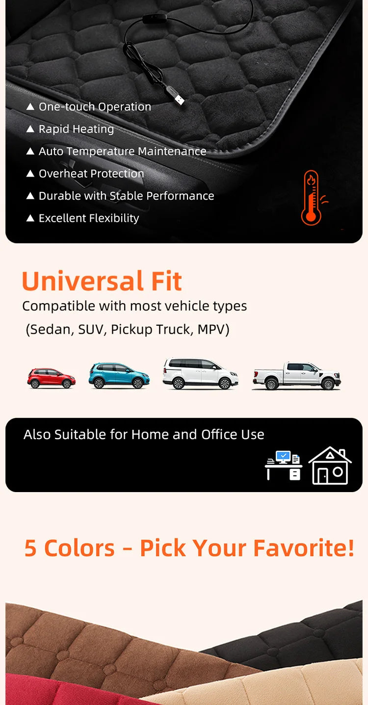 Winter heated seat cushion, sedan automatic power-off speed, thermoelectric heating small square cushion, car USB warm car seat