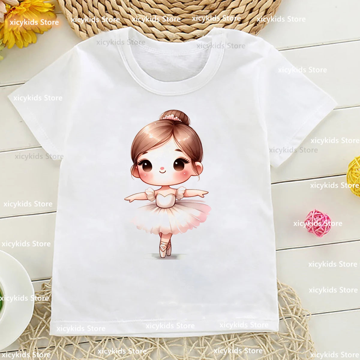 Cute Ballerina Tshirt For Girls Funny Butterfly Girl Music Ballet Dance Girl Printed Kids Tshirt Customized Dance Team Clothes