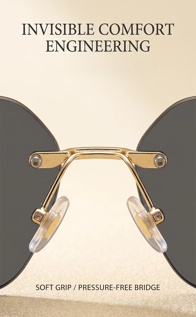 Retro Rectangle Rimless Sunglasses Women 2026 Luxury Designer Punk Square Sun Glasses for Ladies UV400 Gradient Eyewear Shades