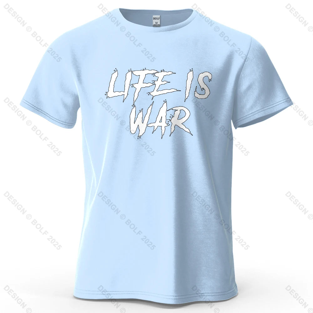 Men's Life Is War Graphic Short Sleeve T-Shirt 100% Cotton Breathable Printed Tops Tee for Women Summer Casual Sportswear