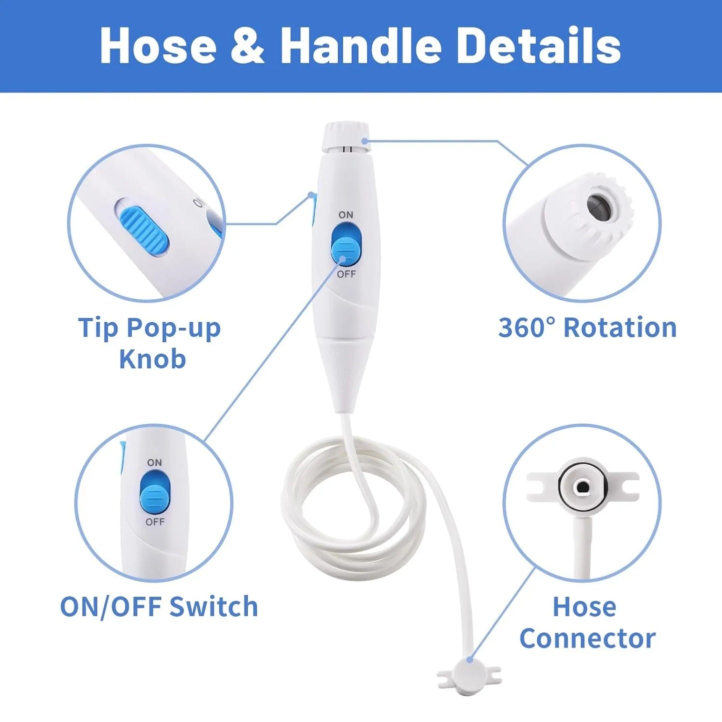 Replacement Hose and Handle Parts Compatible with Waterpik Water Flosser WP-100 WP-140 WP-150 WP-900 Series Oral Irrigator