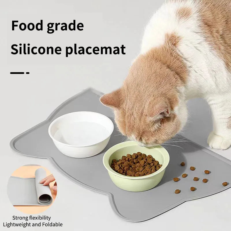 1pc, Pet Placemats, Cat Silicone Placemats for Feeding, Easy to Clean, Anti-Slip, Raised Edges, Suitable for Both Cats and Dogs