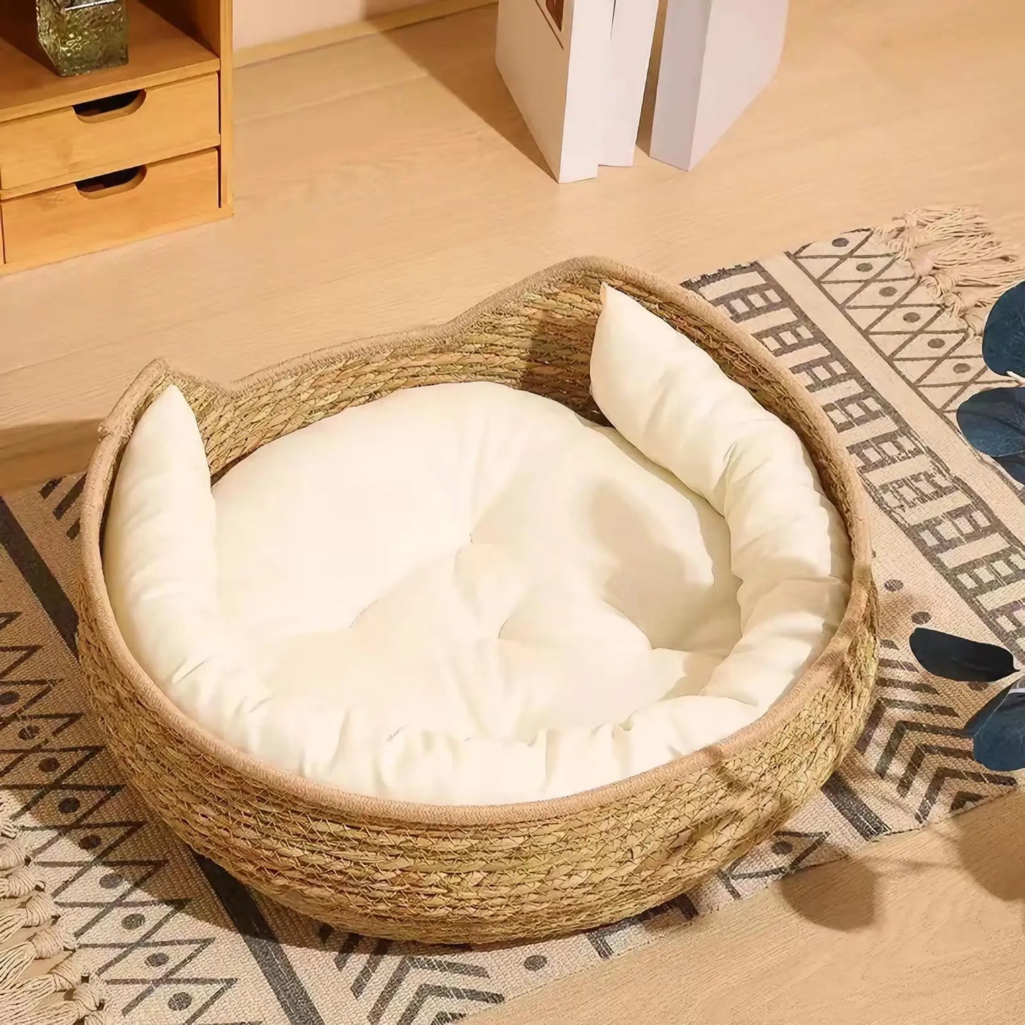 Pet Bed Soft Cat Kennel Dog Beds Sofa Bamboo Weaving Four Season Cozy Nest Baskets Removable Cushion Sleeping Bag
