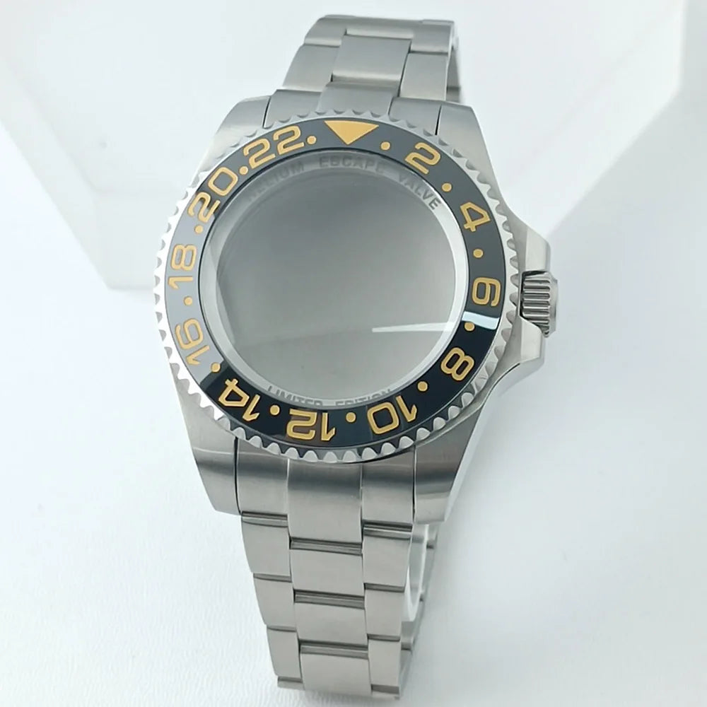 44MM Ceramic Bezel Case Silver SEA Big DEEP Homage Sapphire Crystal Watch Case Stainless 21MM Watch Strap Fit NH35 NH36 Movement
