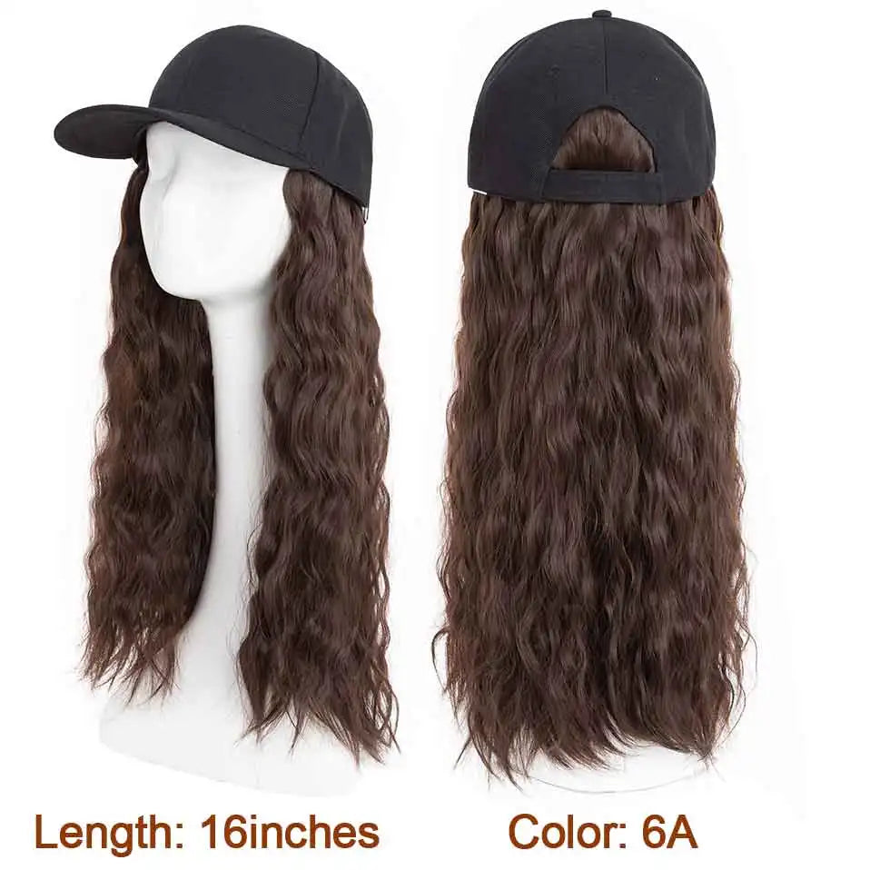 Hat Wig for Women 8''16''Wave Baseball Cap Wig with Curly Hair Extensions Wig Synthetic Wave Wig Hat Adjustable Baseball Hat Wig