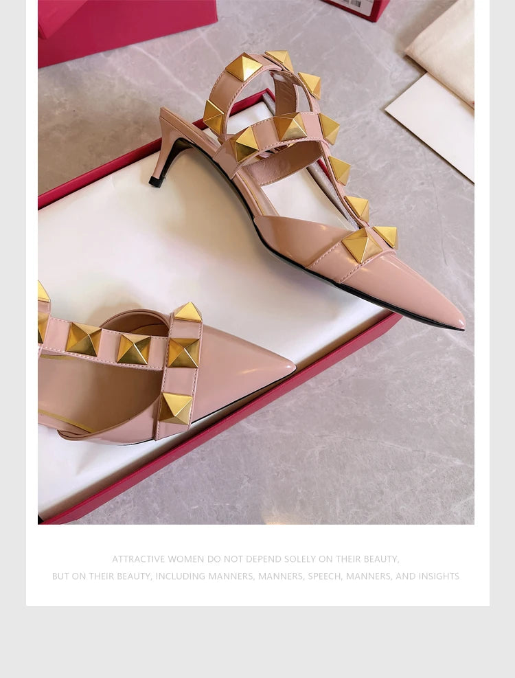Women's Fashion Rivet High Heels 2023 Spring/Summer New Baotou Sandals Pointed Single Shoes