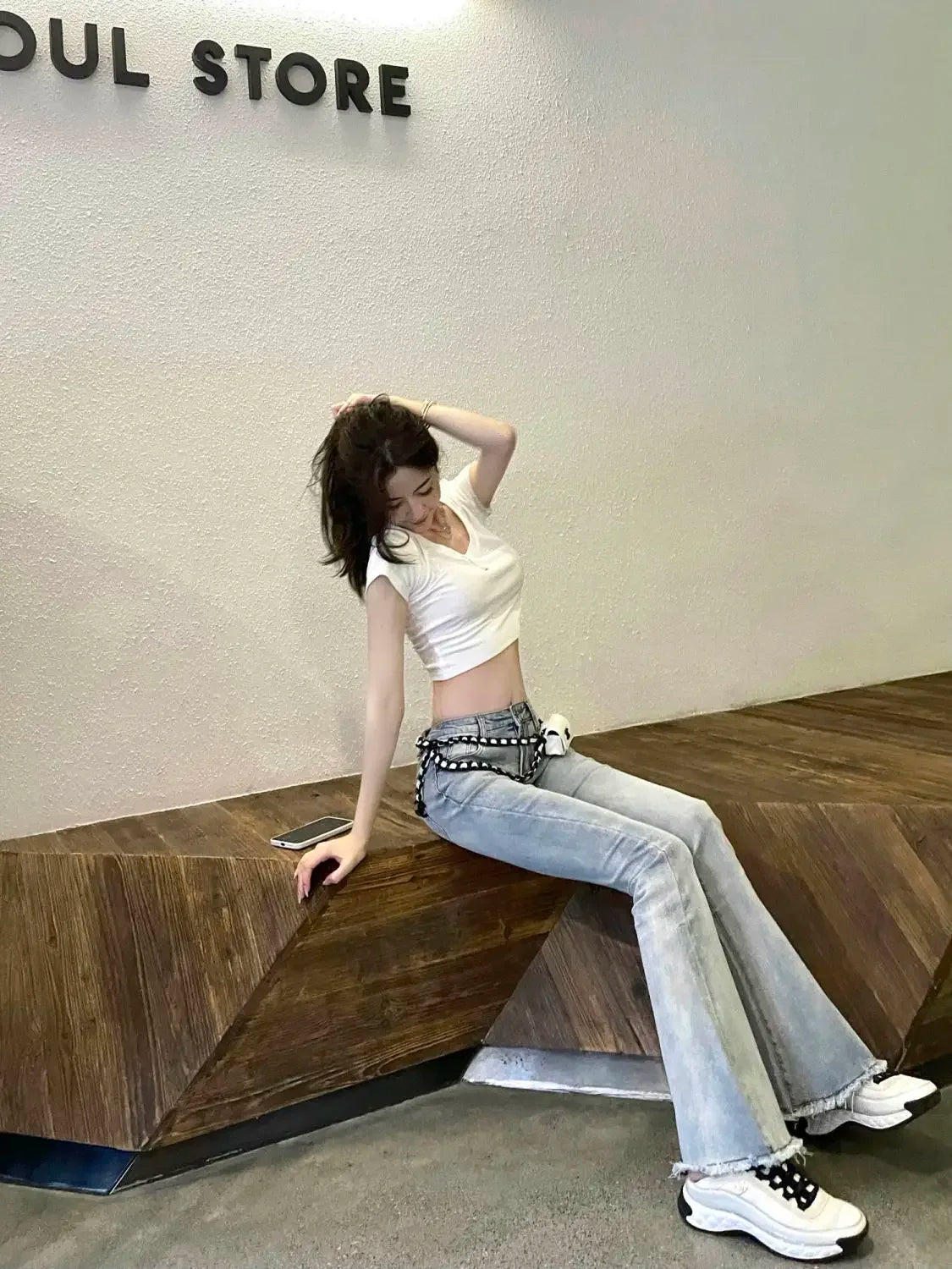 Low Rise Waist Bell Bottom Trousers Blue Pants for Woman Skinny Women's Jeans Flare Slim Fit Flared Baggy Stylish Summer Pant A