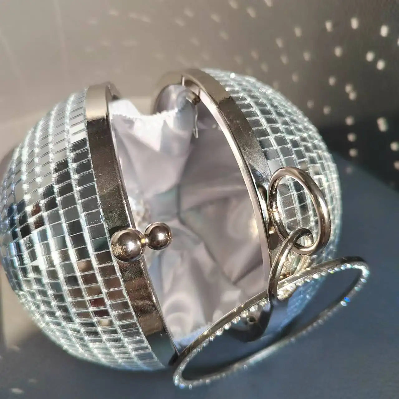 2025  Custom Made Bag Handmade Bag Purse Silver Party  Reflective Disco Ball Clutch Purse Bag