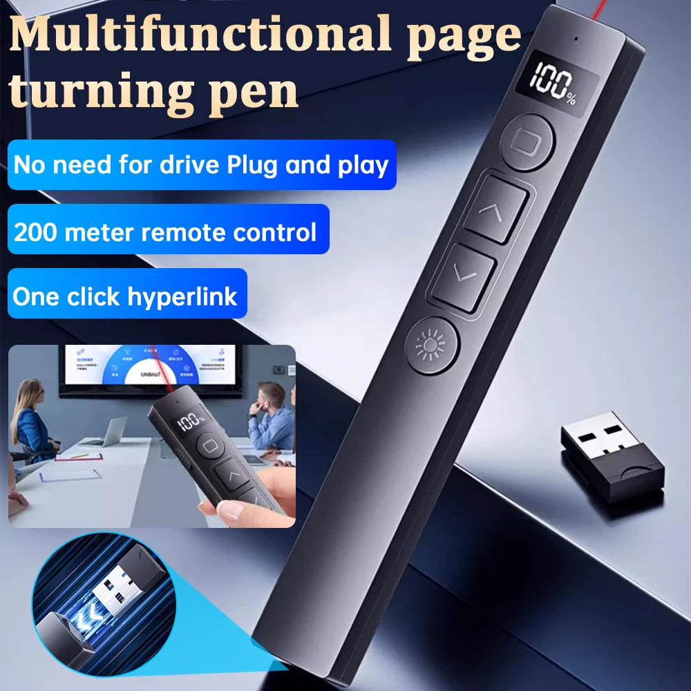 Powerpoint Pointer Wireless Presentation Clicker USB Rechargeable Remote Control Page Turning Pen for Speech Teacher Presenter