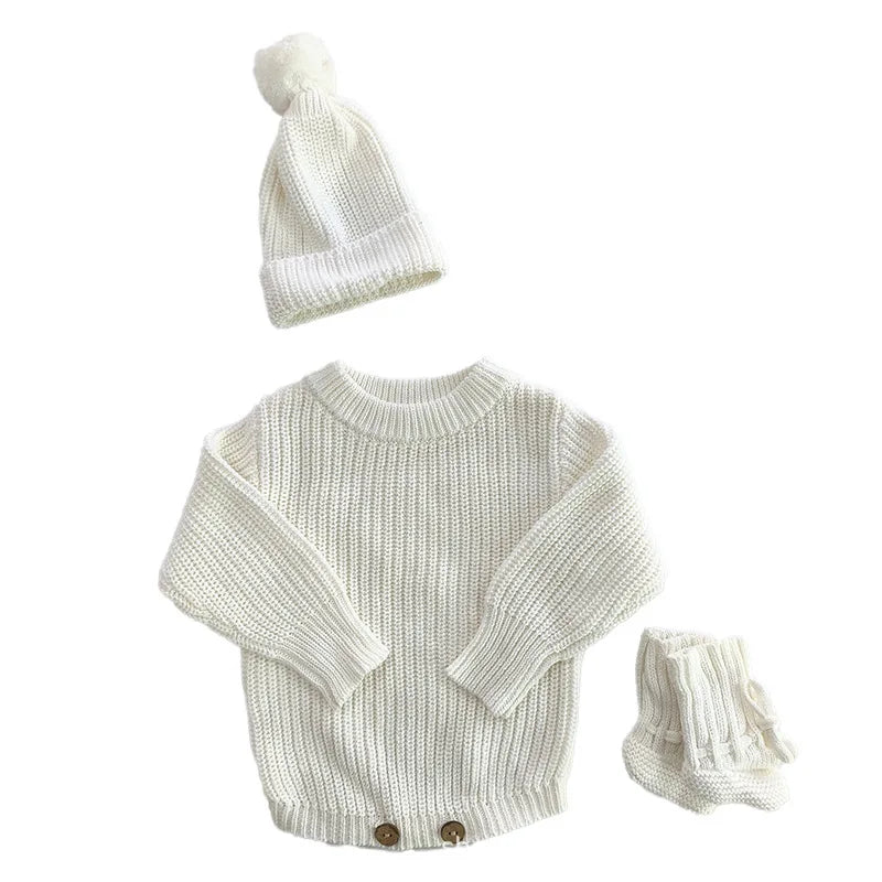 Personalized Name Baby Romper Autumn Winter Warm Knitted Sweater Jumpsuit Infant Outfit Hat Socks Set Newborn Clothes Gift