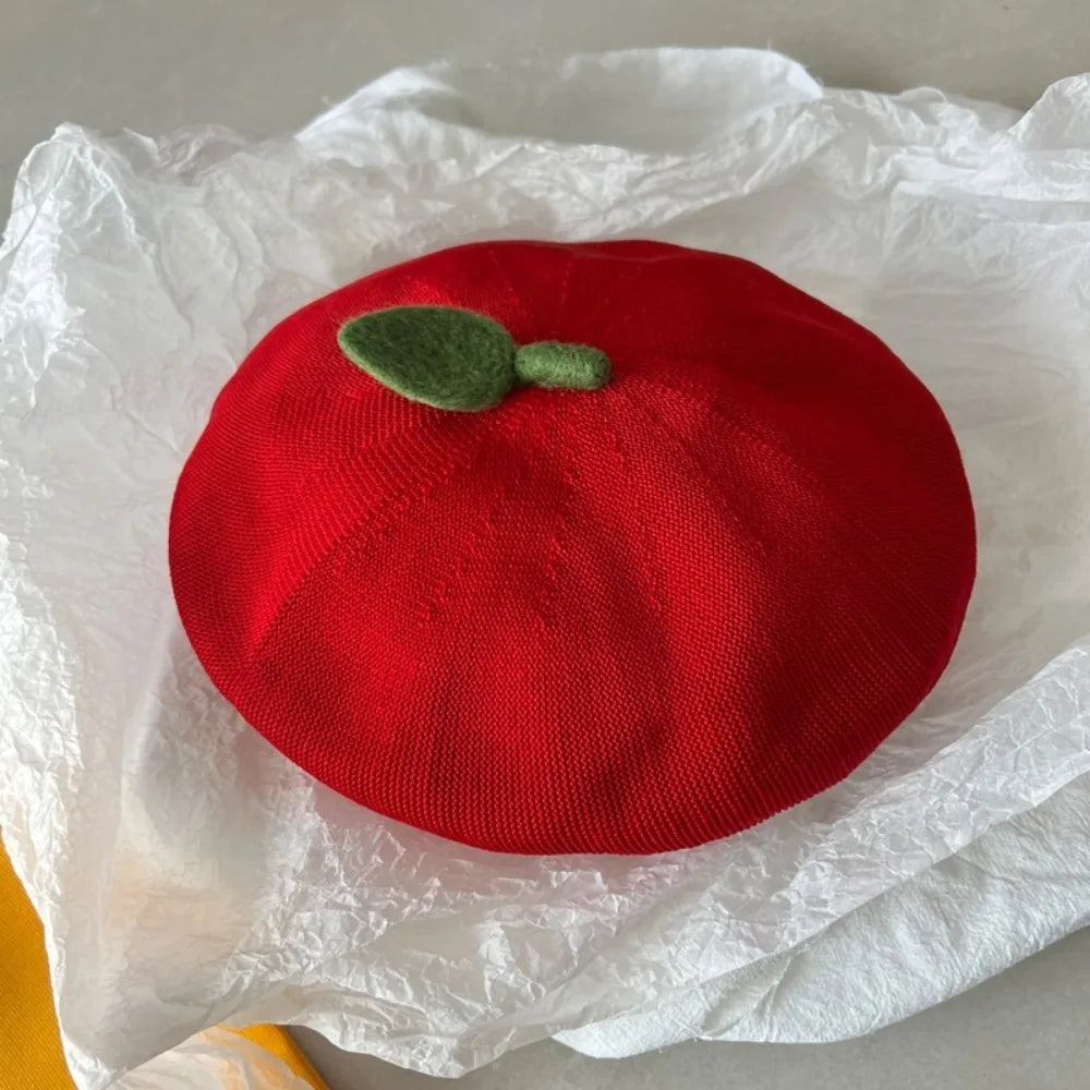 Apparel Accessories Funny Orange Berets Creative Casual Tomato Cap Vintage Cute Painter Hat Unisex