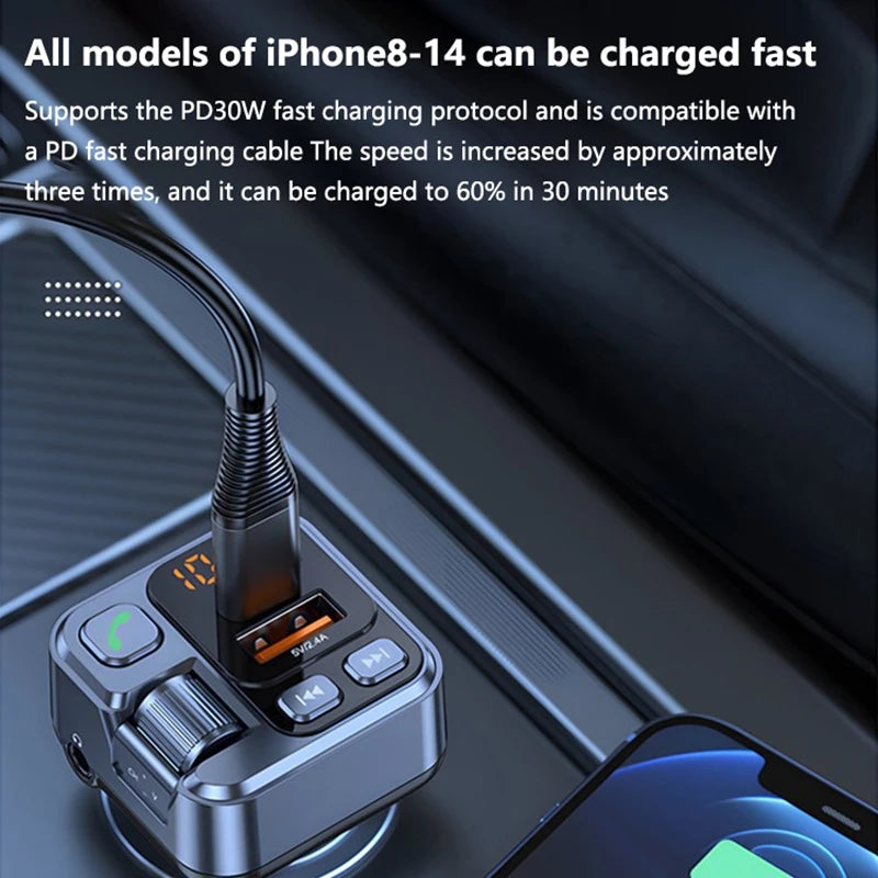Xiaomi Bluetooth FM Transmitter Car Charger 20W PD USB-C Fast Charger Car Radio with Mic For Wireless Hands Free Call MP3 Player