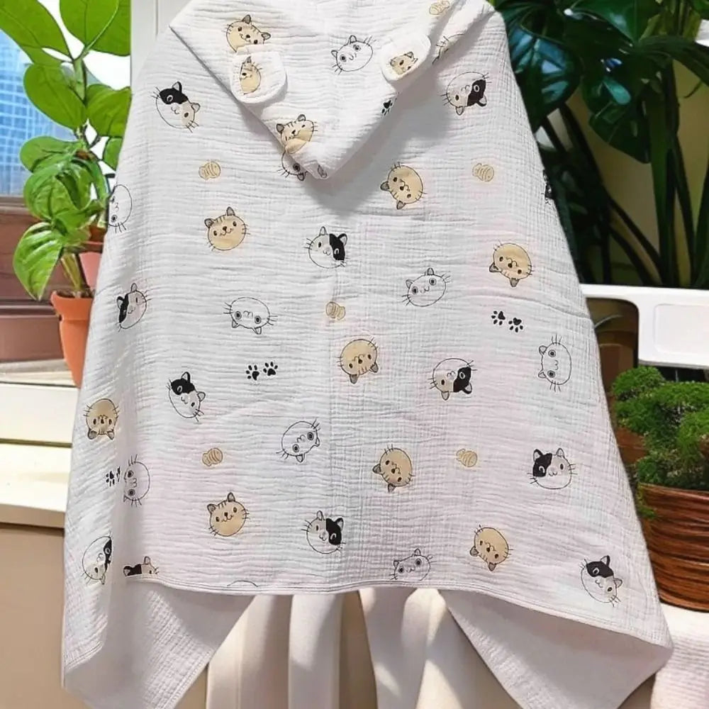 Warm Cartoon Printed Baby Gauze Bath Towel Four Layer Comfortable Hooded Bathrobe Soft Absorbent Infant Bathrobe Sleepwear