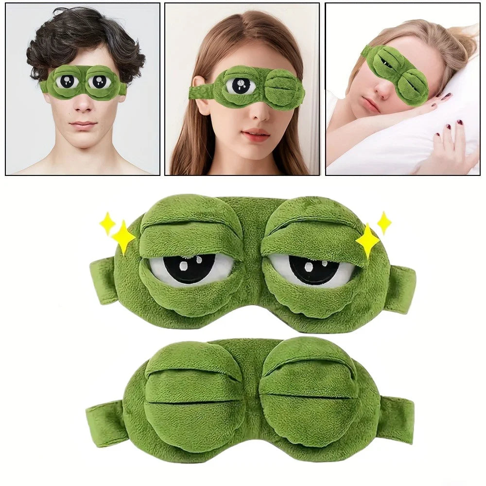 3D Sad Frog Sleep Eye Mask Travel Sleeping Eyeshade Cover Shade Eye Patch For Women Men Soft Portable Blindfold Naptime Eyepatch