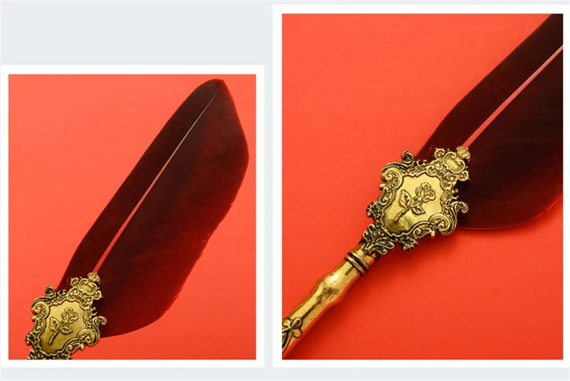 Sprinkling Gold Vintage Feather Pen Set Luxury Fountain Pen Ink Bottle Calligraphy Writing Dip Pen Nib Quill Birthday Gift Box