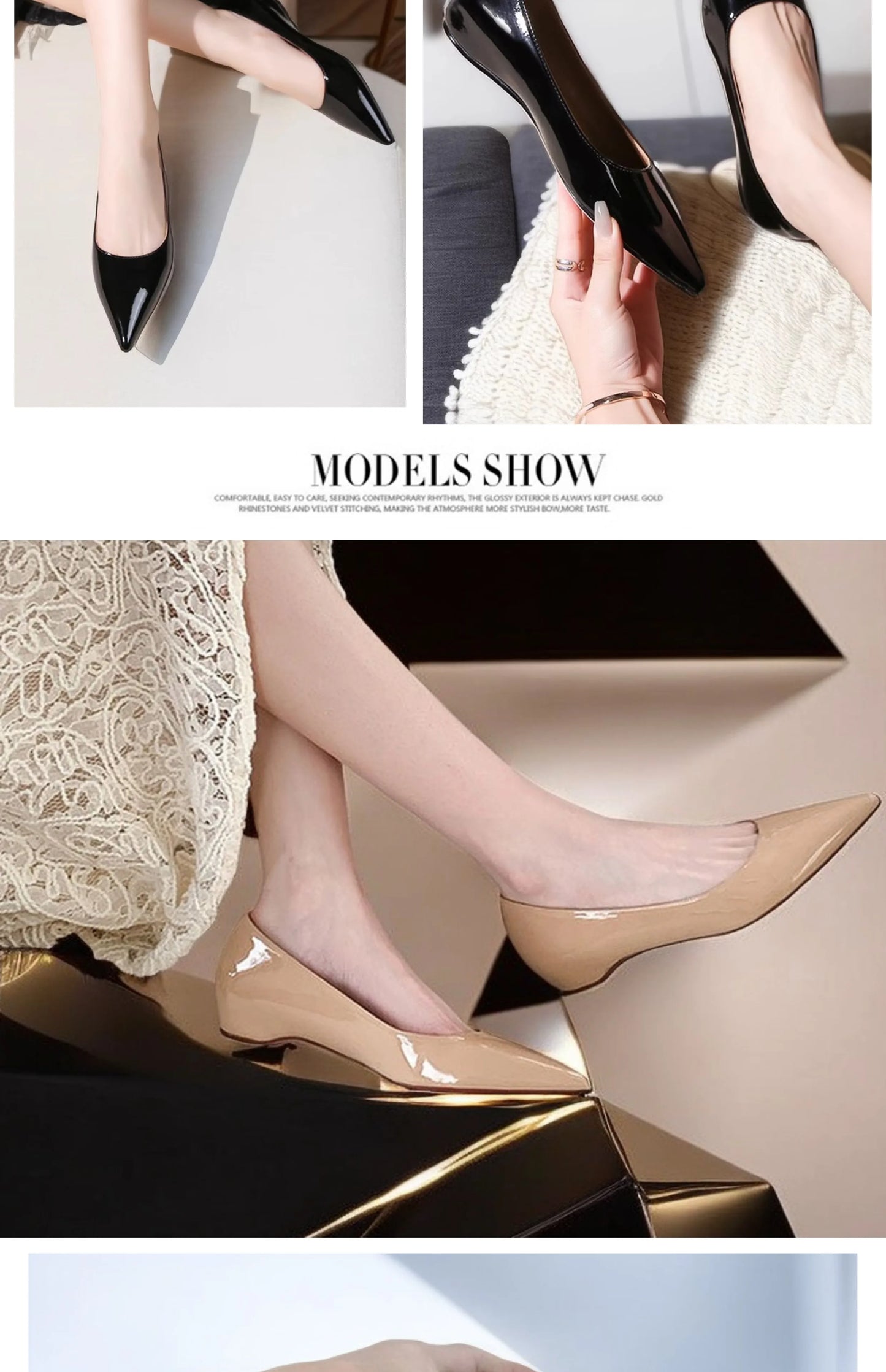 Ladies' pointed, internally raised flat sole single shoe, patent leather solid color versatile casual shallow mouth single shoe