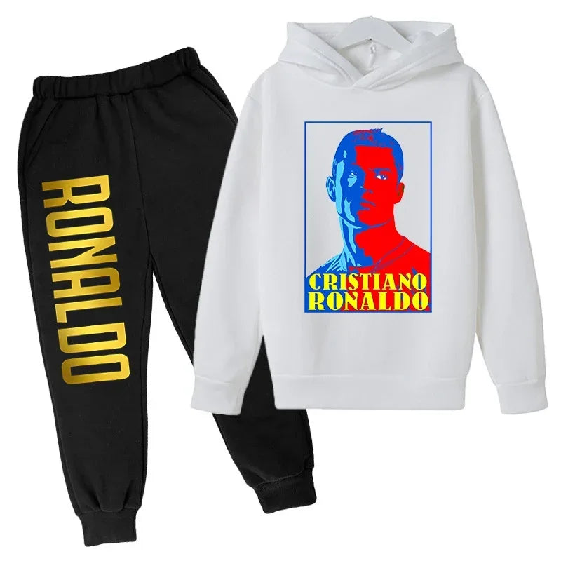Children's Clothing Children's Sports Suit Spring and Autumn Fleece Hoodie Pants 2-piece Set Ronaldo Printed Kids Clothes Girls