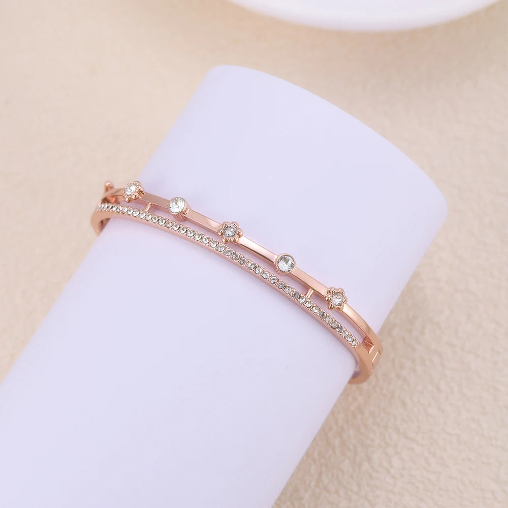 Daisini Crystals From Swarovski Women Bangle High Quality Brass Plated 18k Hand Cuff Bracelet Fashion Jewelry Birthday Gifts