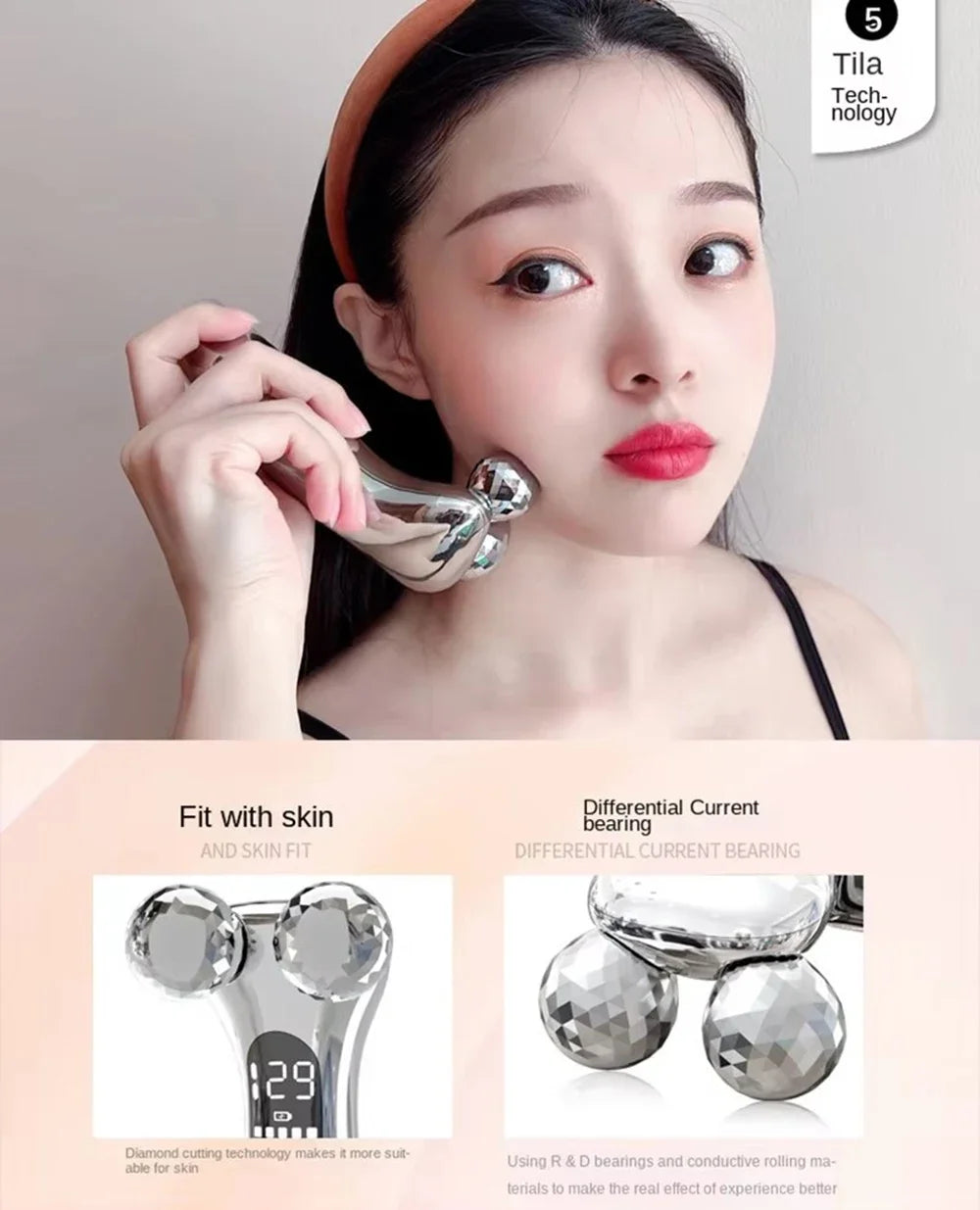 Electric Facial Micro-current Beauty Instrument LED Display Face Lift Roller Massager Skin Tighten Massage Beauty Devices