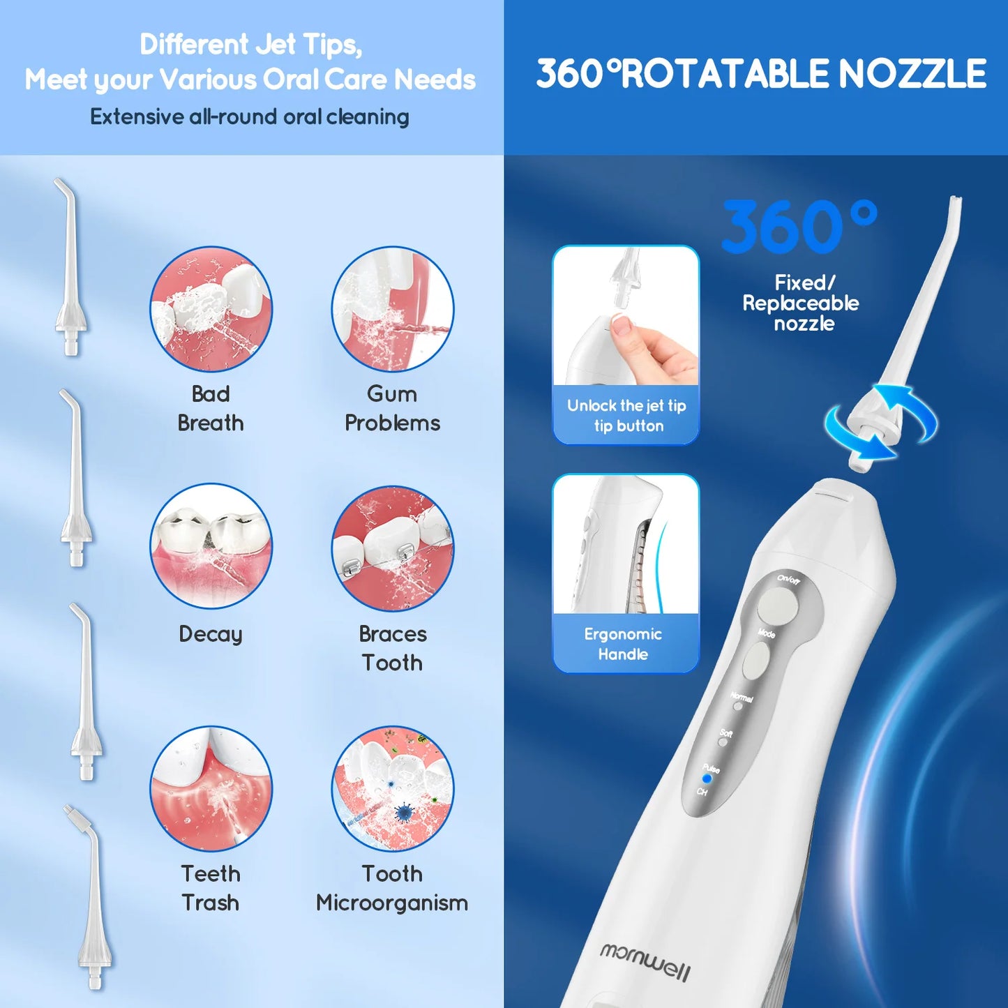 Water Dental Flosser Cordless Oral Irrigator with 300ml 5 Tips 4 Modes USB Charger Portable Travle Irrigation Dental Cleaner