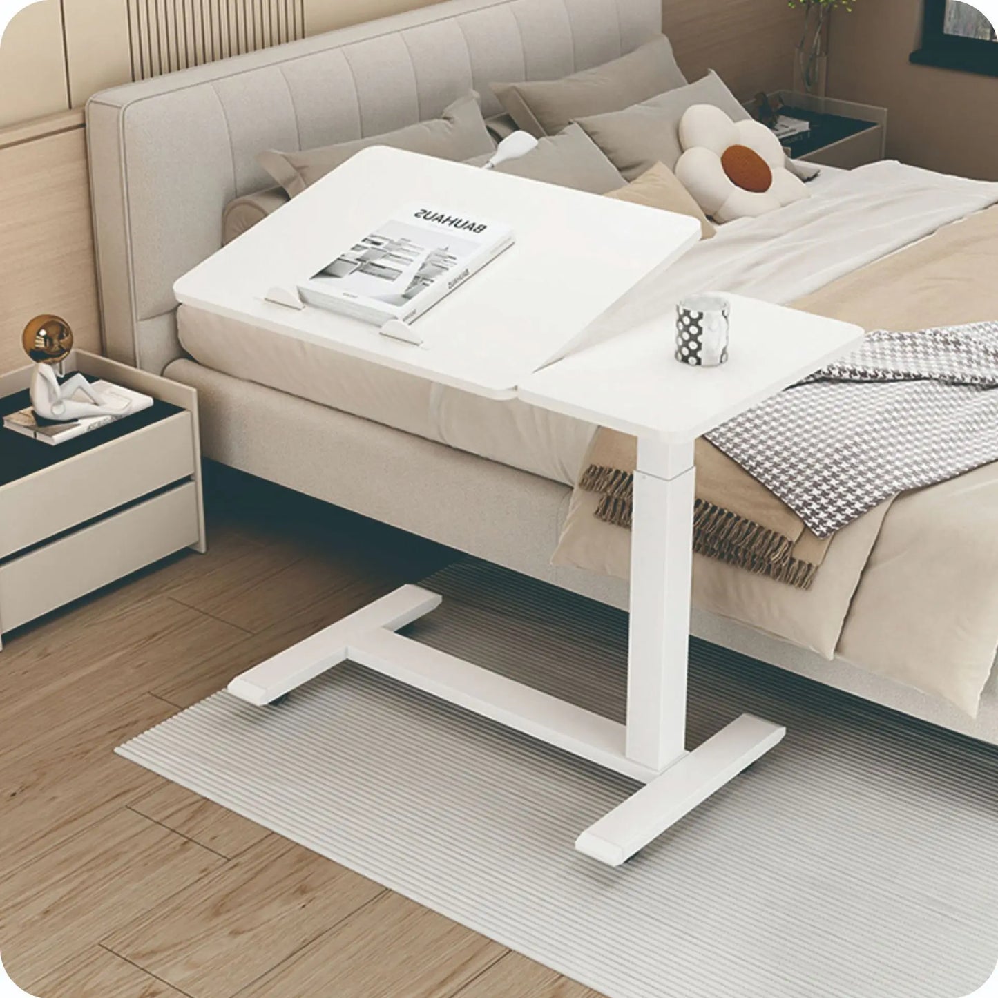 Pneumatic lift table, movable bedside small square table, height-adjustable table, multi-functional table