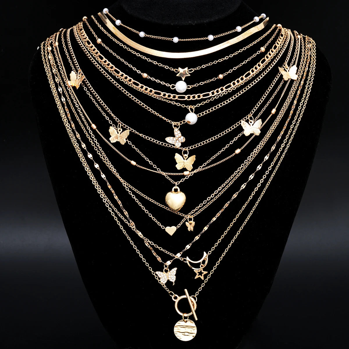 Simple Stackable Necklaces Set for Women Fashion Butterfly Heart Star Pearl Moon Pendant Necklaces Boho Jewelry Gifts 2025