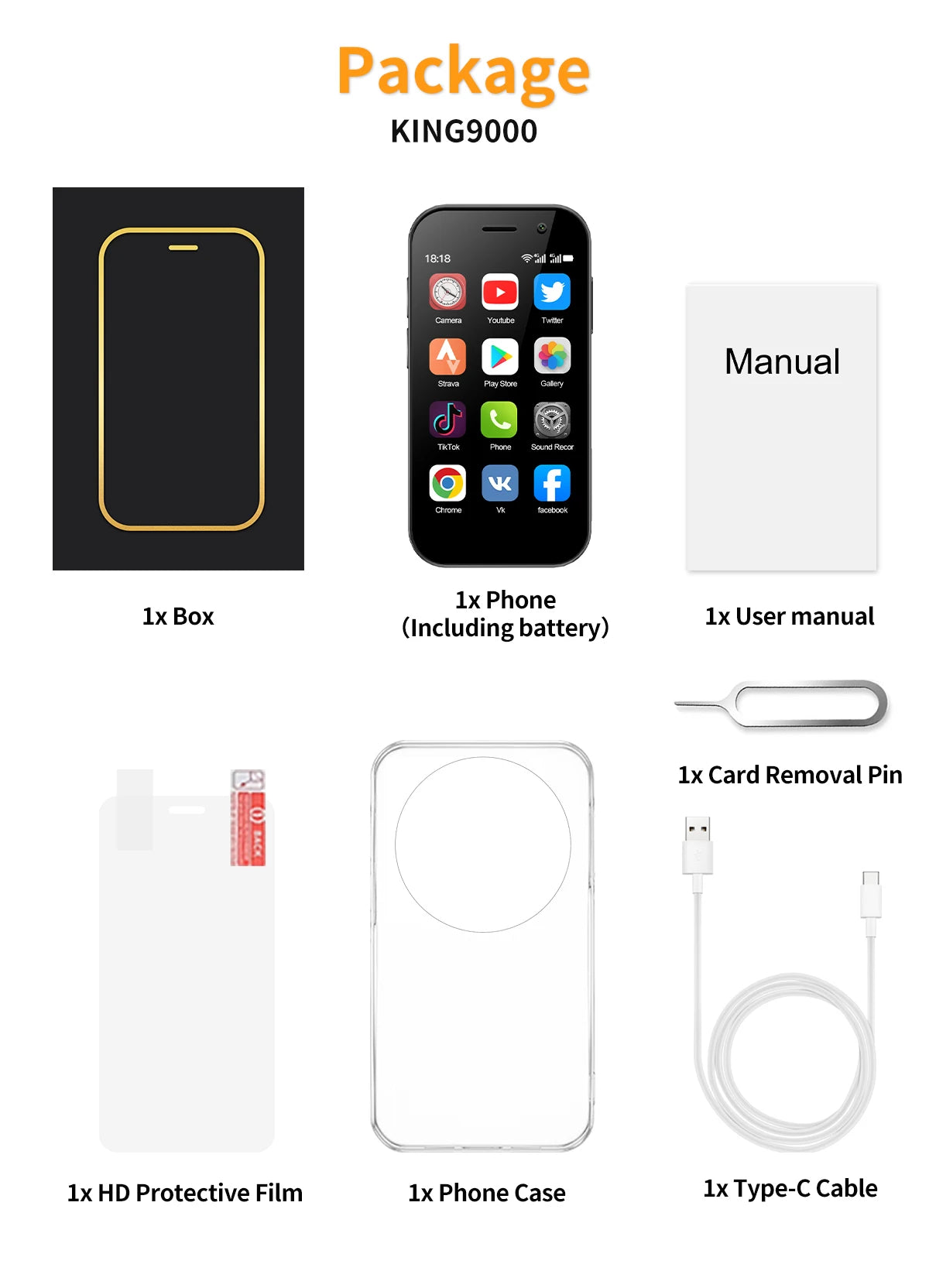 SERVO KING 9000 3.0" HD Display Small Smartphone Android 10.0 Network 4G LTE 2GB+16GB 2000mAh Face Recognition Mini Mobile Phone