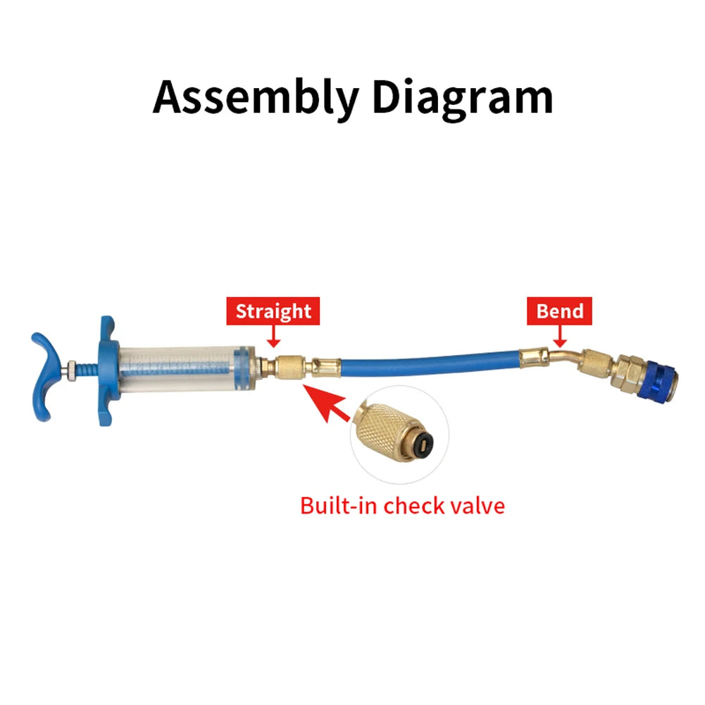 Car A/C Oil/Dye Injector 30Ml 1Oz with Low Side Quick Coupler Adapter 1/4 Air Conditioning Automotive Oiler Injection Syringe