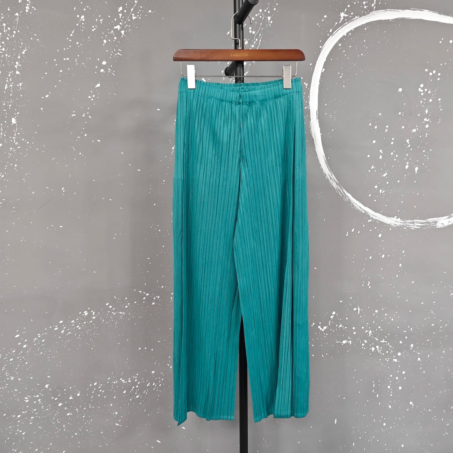 LANMREM patchwork design women's Pleated trousers elastic High Waisted Draped Straight Wide Leg Pants 2025 chic new 2DB3871