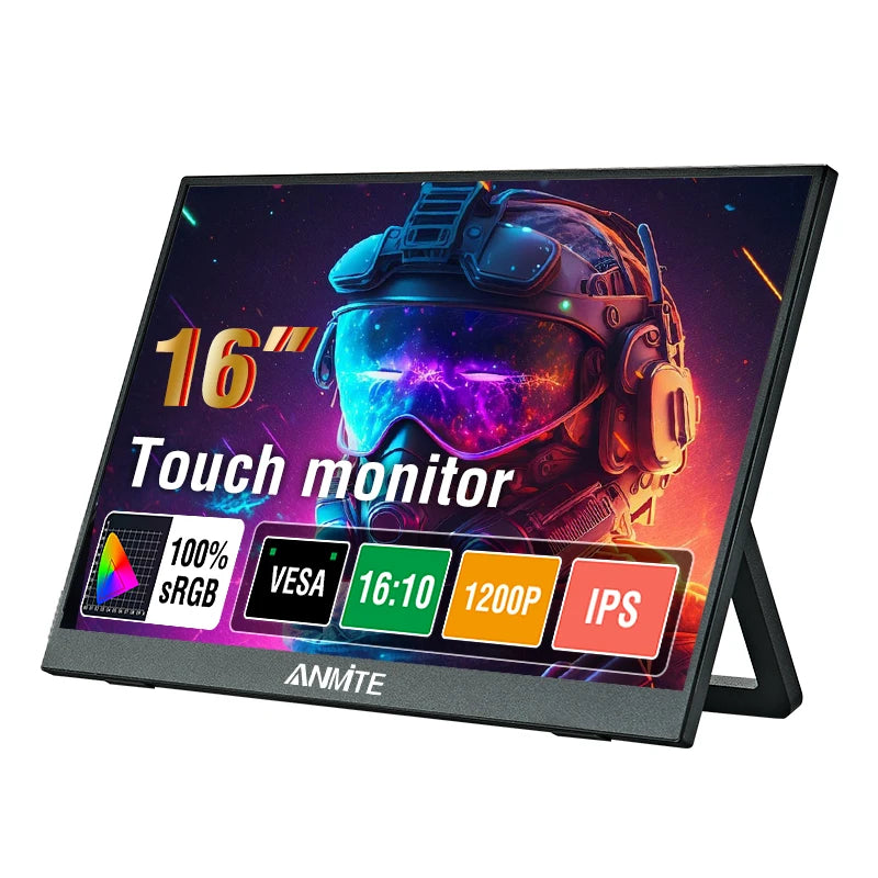 Anmite 16-Inch Portable Touch Monitor Non-touch optional 1200P HDR 16:10 For XBox PS4 / 5 Switch Cell Phone PC Loptop Extension