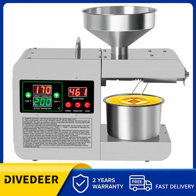 DIVEDEER Oil Press Home Automatic Multifunctional Commercial Oil Dreg Peanut New Oil Machine Intelligent Oil Press Machine X8S