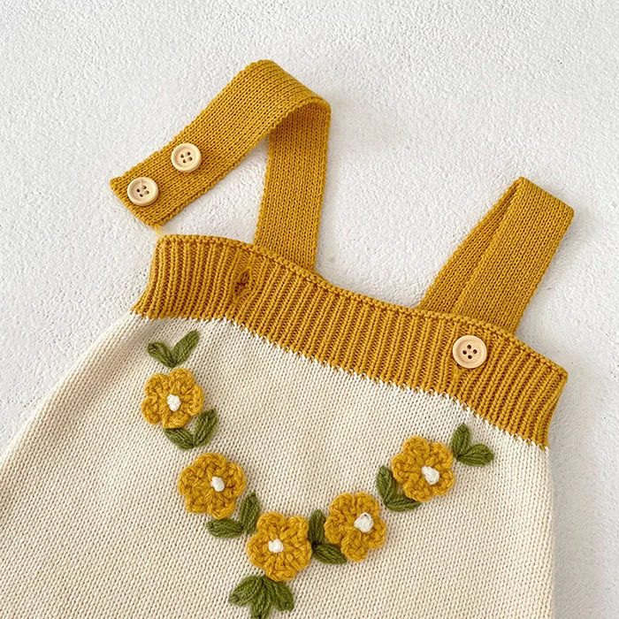 Autumn Winter Newborn Baby Girls Knitting Clothing Set Floral Embroidery Cardigan+Jumpsuit Infant Baby Knitted Clothes Suit