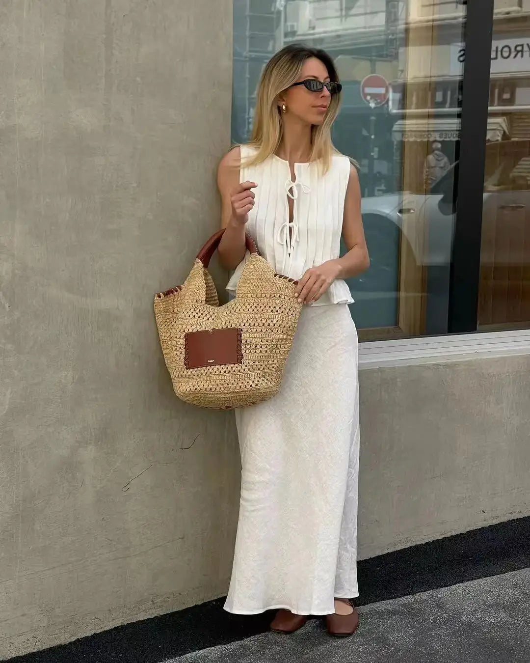 Sexy White Sleeveless Tie Shirt Top Long Skirt Two Piece 2026 Women Fashion Set Summer Holiday Beachwear Swimwear Cover Up A2860