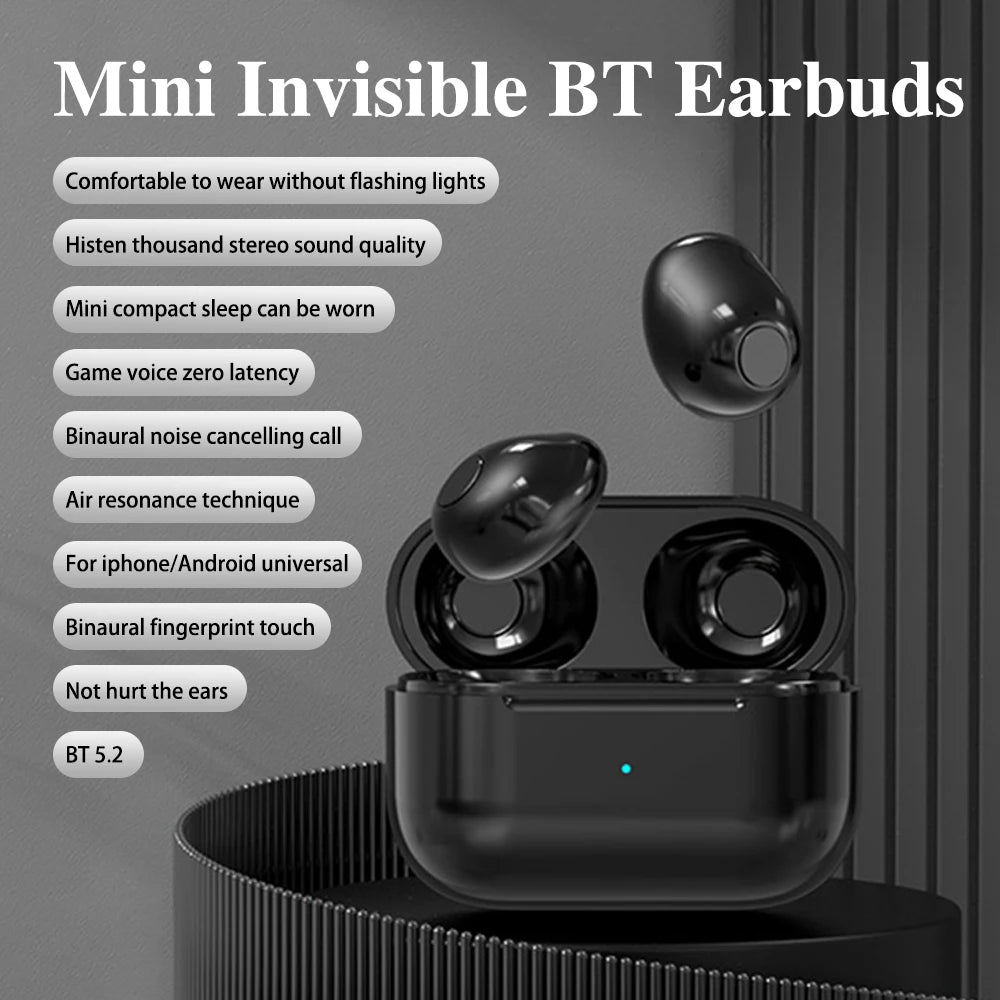 Invisible Earphones Mini Headphones Bluetooth TWS Wireless Sleepwith Microphone HD Call Semi-In-Ear Earbuds Noise Reduction