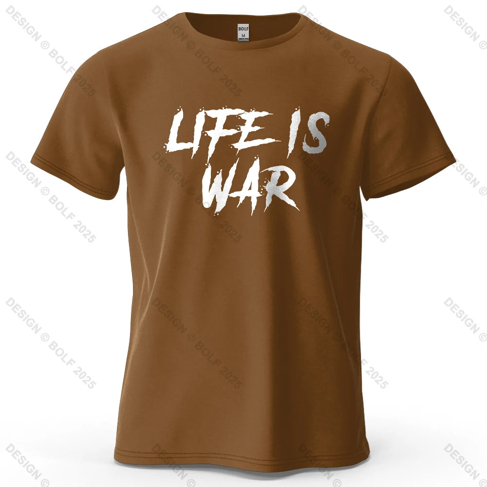 Men's Life Is War Graphic Short Sleeve T-Shirt 100% Cotton Breathable Printed Tops Tee for Women Summer Casual Sportswear