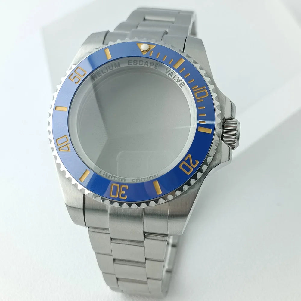 44MM Ceramic Bezel Case Silver SEA Big DEEP Homage Sapphire Crystal Watch Case Stainless 21MM Watch Strap Fit NH35 NH36 Movement