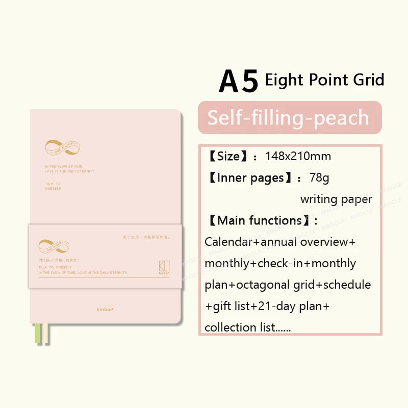 Kinbor 2026 A5 Efficient Planner Notebook,2 Days per Page with Habit Tracker,To-Do Lists&Time Management for Workplace, College