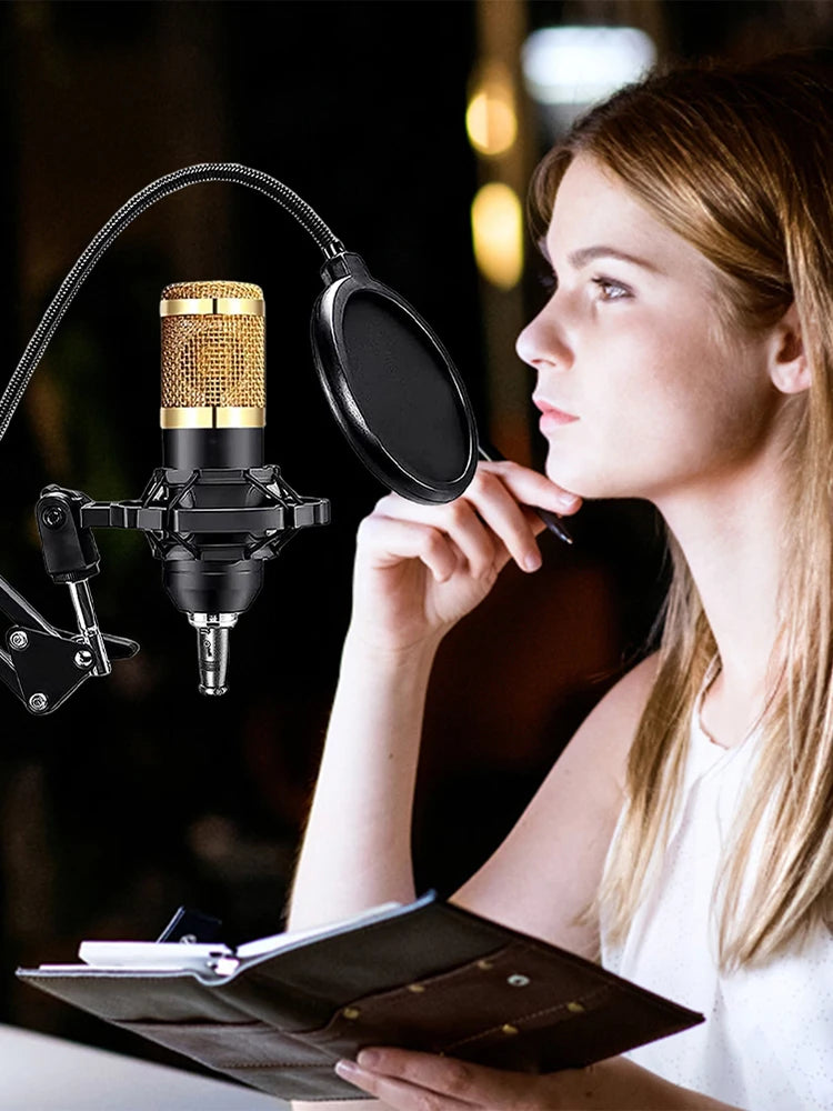 Podcast Microphone Bundle with BM800 Microphone and V8 Sound Card Double-Layer Pop Filter for Laptop Streaming/Live Broadcast
