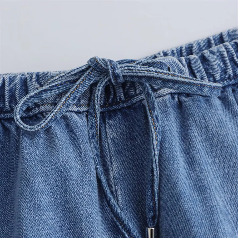 Women's Versatile Denim Long sleeved Short Shirt Top Long pants Set Spring/Summer New Product Casual Women's Wear