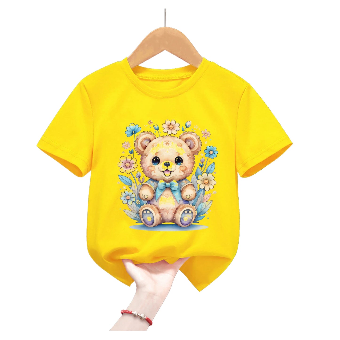 Lion King Animal Print Yellow T Shirt For Girls/Boys Summer Short Sleeve Tshirt Koala/Duck/Bee/Bunny/Dolphin Kids Clothes