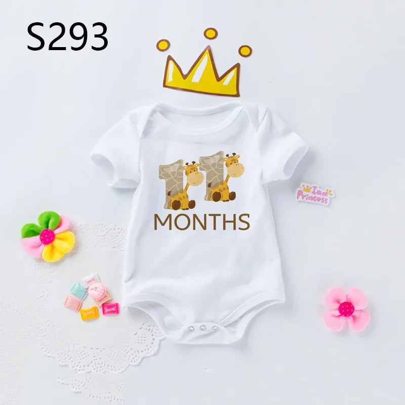 Monthly Milestone Baby Grow Bodysuit Cute Animal 1-12 Months One-Pieces Baby Shower Gift Month Pictures Monthly Jumpsuit Clothes
