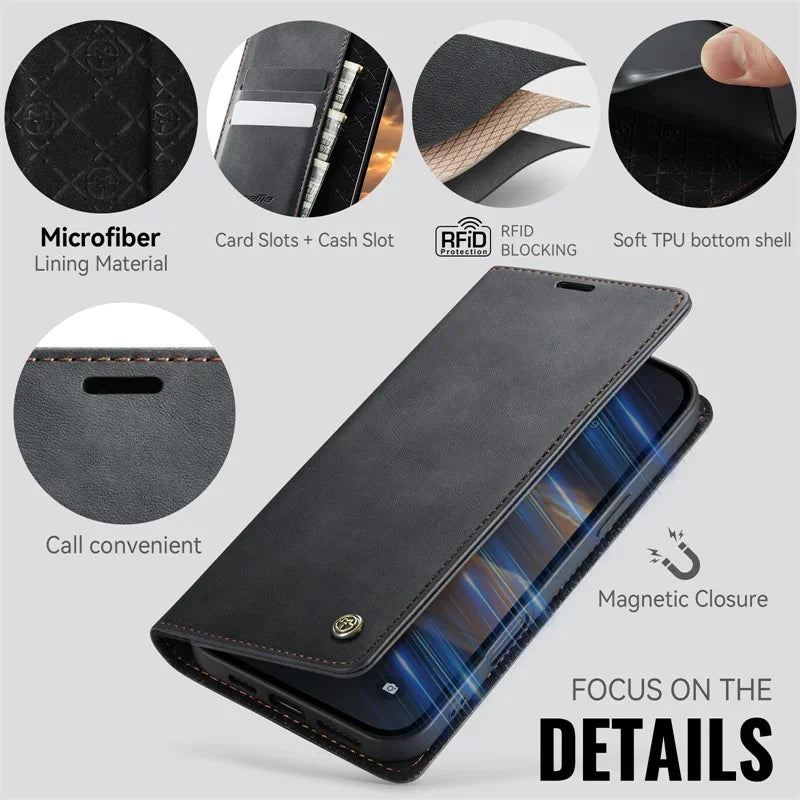 Magnetic Leather Wallet Card Phone Case For iPhone 17E 17 Air 16E 16 Pro Max 15 Plus 14 13 12 11 Flip Wireless Charging Cover
