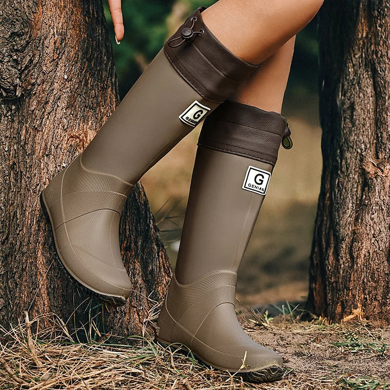 Unisex Rain Boots Waterproof Rubber Shoes Outdoor Non-Slip Fishing Boot Fashion Drawstring Men Boots Soft Long-Tube Water Boots