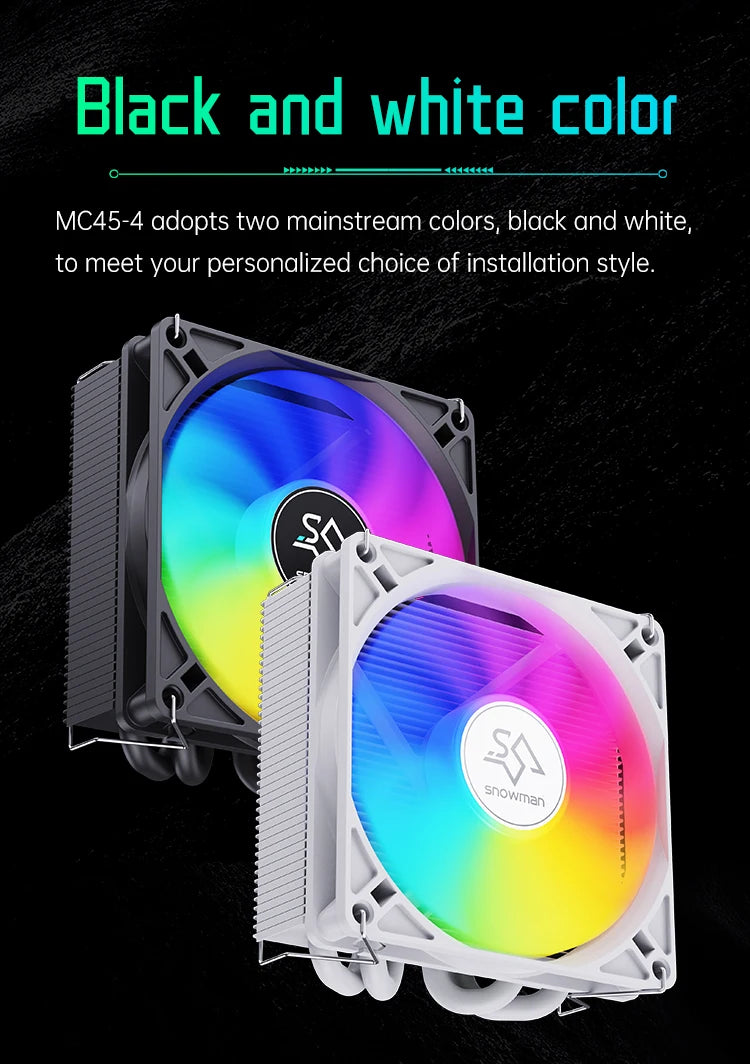 SNOWMAN MC45-4 ITX CPU Cooler Air 4 heat pipes cooling PC heat sink ARGB Fans PWM Intel LGA1851 1700 1200 1151 X99 2011 AM5 AM4