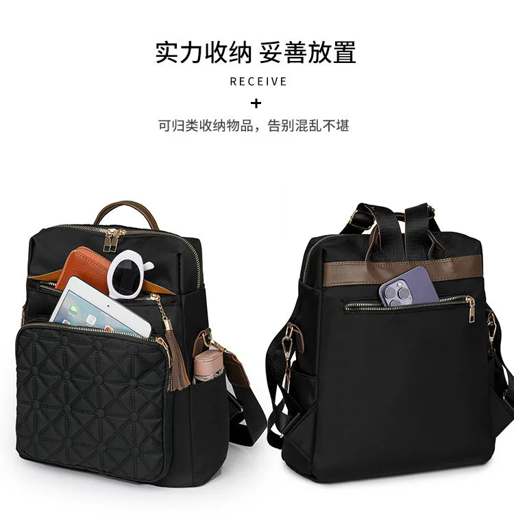 Quilted Embroidery Backpack For Women 2024 New Korean Style Versatile Large Capacity Water-Resistant Leather Shoulder Bags