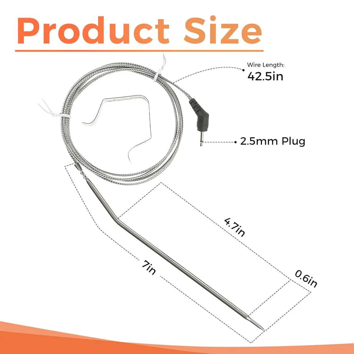 2 Pack Meat Thermometer Probe Replacement for Thermopro TP04 TP06 TP06S TP07 TP07S TP08 TP08S TP09 TP09B TP10 TP16 with 2 Clips