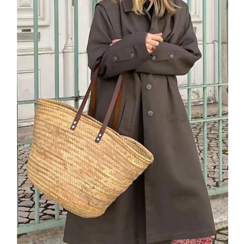 2023 Beach Bag French Style Straw Bags for Women Raffia Handbag Holiday Basket Ins Hand Bag Top Quality Woven Purse Carrycot