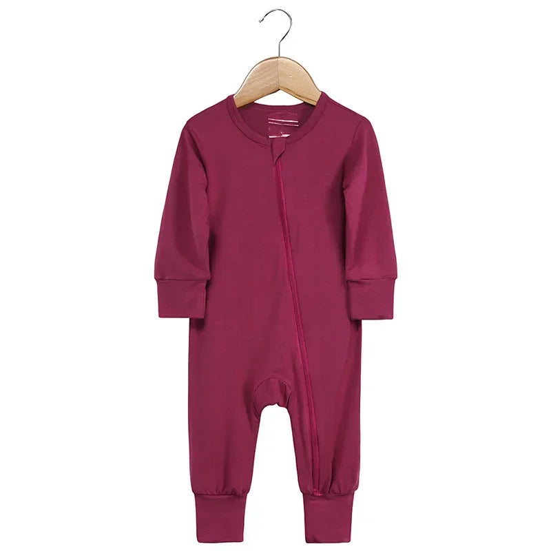 Baby Romper Bamboo Fiber Baby Boy Girl Clothes Newborn Zipper Footies Jumpsuit Solid Long-Sleeve Baby Clothing Pajamas 3 6 9 12M