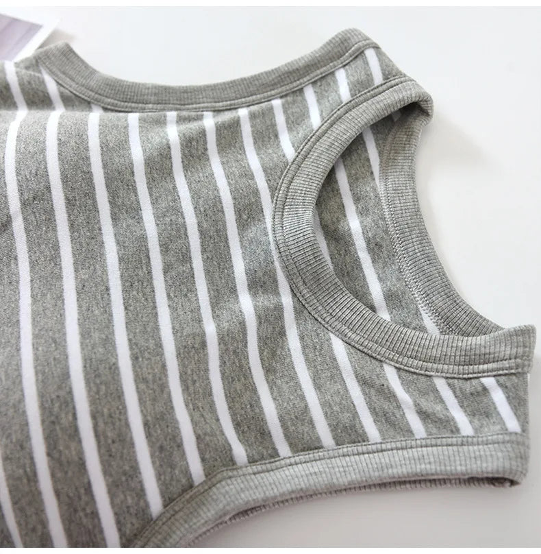 One Piece Pajamas Tops For Women New Fashion Striped Sleeveless Summer Sleepwear Shirt Slim Cotton Chest Pad Sleep T-Shirts